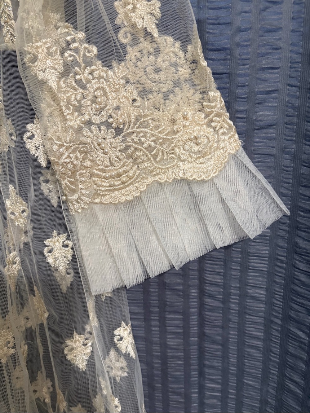 Mona Embroidery Pakistani Sheer Beaded Cream Dress Medium - Picture 3 of 9
